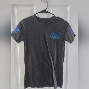 Womens Gray T-Shirt with Blue Ticket Graphic - Unbranded